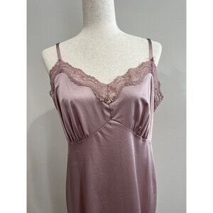Vtg Esteem Slip Dress Womens 38 Mauve Lace Trim 80s